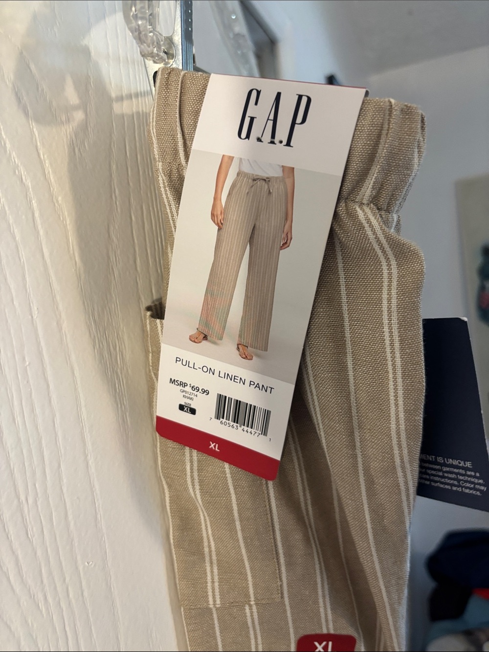 NWT GAP Tan Wide-Leg Pinstripe Drawstring Pants - Picture 2 of 4